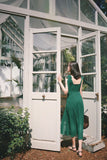 Square A Line Green Satin Slit Long Prom Dresses Formal Dress HZ1024