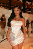 Shiny Mermaid Strapless Satin Pleated Beads Mini Short Homecoming Dress 21th Birthday Outfits HZ1024