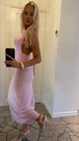 Sexy Mermaid Halter Pink Satin Backless Long Prom Dresses Formal Dress HZ1024