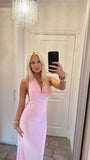 Sexy Mermaid Halter Pink Satin Backless Long Prom Dresses Formal Dress HZ1024