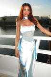 Pretty Mermaid Spaghetti Straps Satin Waist With Sheer Tulle Long Prom Dresses Formal Dress HZ1024