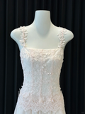 Pretty A Line Spaghetti Straps Satin Lace Long Prom Dresses Formal Dress HZ1024