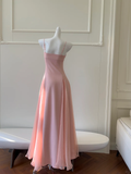 Pretty A Line Spaghetti Straps Satin Chiffon Long Prom Dresses Formal Dress HZ1024
