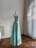 Elegant A Line Spaghetti Straps Satin Chiffon Long Prom Dresses Formal Dress HZ1024