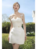 Simple A-Line Lace Short Prom Dress White Homecoming Dress HZ1024