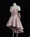 Cute High Low Short Burgundy Prom Dress With Bow Homecoming Dresses HZ1024