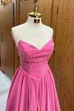Pretty A Line Strapless Satin Long Prom Dresses Formal Dress HZ1024