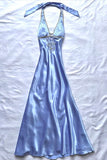 Modest A Line Halter Satin Beads Long Prom Dresses Formal Dress HZ1024