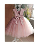Pink Ball Gown Satin Tulle Ruffle Sleeves Back With Bow Knot Flower Girl Dress HZ1024