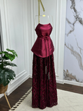 Shiny A Line Strapless Satin Tulle Sequin Long Prom Dress, Evening Dress HZ1024