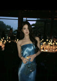 Simple Style Mermaid Strapless Satin Long Prom Dress, Evening Dress HZ1024