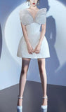 Chic A Line Short Sequin White Homecoming Dress 18th Birthday Outfits HZ1024