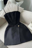 Spaghetti Straps Sleeveless Ruched Satin A-Line Mini Homecoming Dress HZ1024
