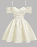Elegant A Line Spaghetti Straps Ivory Satin Homecoming Dress Birthday Outfits HZ1024