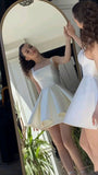 Sexy A Line Straps Ivory Satin Short Homecoming Dress Birthday Outfits HZ1024