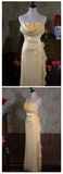 Vintage Mermaid Halter Yellow Flowers Long Prom Dresses HZ1024