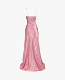 Vintage Mermaid Spaghetti Straps Custom Pink Slit Long Prom Dresses HZ1024