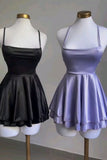 A Line Spaghetti Straps Backless Homecoming Dresses Black Birthday Outfits HZ1024