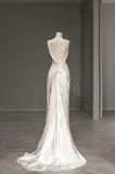 Vintage Mermaid Straps Sleeveless Long Print Flower Satin Wedding Dresses HZ1024