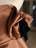 Sexy A line Off The Shoulder Brown Satin Long Prom Dress HZ1024