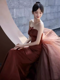 Sexy Mermaid Strapless Sleeveless Satin Long Prom Dress HZ1024
