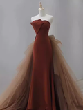 Sexy Mermaid Strapless Sleeveless Satin Long Prom Dress HZ1024