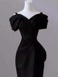 Sexy Mermaid Spaghetti Straps Black Satin Long Prom Dress HZ1024
