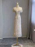 Sexy Sheath Short Sleeves Sequin Prom Dresses HZ1024
