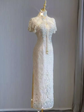 Sexy Sheath Short Sleeves Sequin Prom Dresses HZ1024