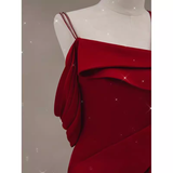Sexy Mermaid Straps Satin Burgundy Long Prom Dresses HZ1024