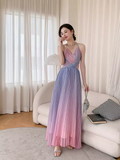 Vintage Mermaid Halter Sleeveless Ombre Pink Long Prom Dresses HZ1024