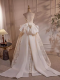 Fairytale High Low Spaghetti Straps Lace White Wedding Dresses HZ1024