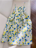 Simple A line Spaghetti Straps Satin Floral Prom Dress HZ1024