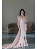 Pretty Mermaid Strapless Pink Sequin Long Evening Dress Prom Dresses With Bow HZ1024