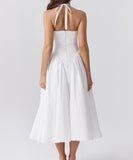 Vintage A line Halter White Satin Evening Dress Ankle Length Prom Dresses HZ1024