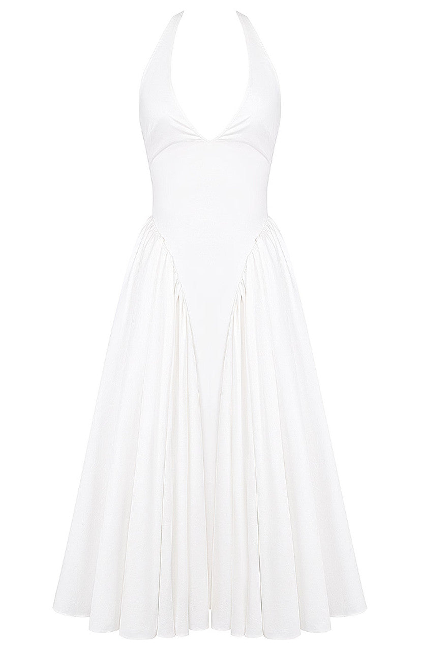 Vintage A line Halter White Satin Evening Dress Ankle Length Prom Dresses HZ1024