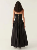 Fancy Sheath Strapless Satin Slit Black Sexy Long Prom Dresses HZ1024