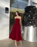Sexy A Line Strapless Burgundy Evening Dress Prom Dresses Birthday Outfits HZ1024
