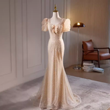 Sparkly Mermaid Champagne Sequin Long Prom Dress HZ1024