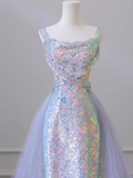 Sparkly Mermaid Straps Sequin Long Prom Dress HZ1024