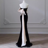 Simple Mermaid Strapless Velvet Black Long Prom Dress HZ1024