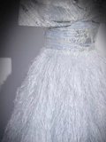 Sparkly A Line Off The Shoulder Silver Gray Feathers Long Prom Dress HZ1024