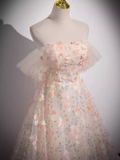 Beautiful A line Strapless Floral Long Prom Dress HZ1024