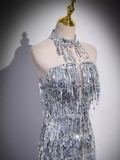 Sexy Sheath Strapless Sequin Silver Long Prom Dress HZ1024