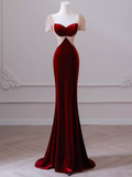 Mermaid Short Sleeves Burgundy Long Prom Dress HZ1024