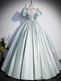 Vintage Ball Gown Blue Satin Long Prom Dress Sweet 16 Dress HZ1024