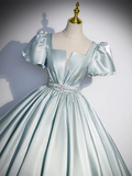 Vintage Ball Gown Blue Satin Long Prom Dress Sweet 16 Dress HZ1024