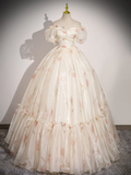 Vintage Ball Gown Champagne Sweetheart Neck Tulle Long Sweet 16 Dress HZ1024