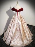 A-Line Off Shoulder Satin Champagne Long Prom Dress HZ1024