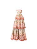 Modest Ball Gown Spaghetti Straps Pink Flowers Long Prom Dress HZ1024